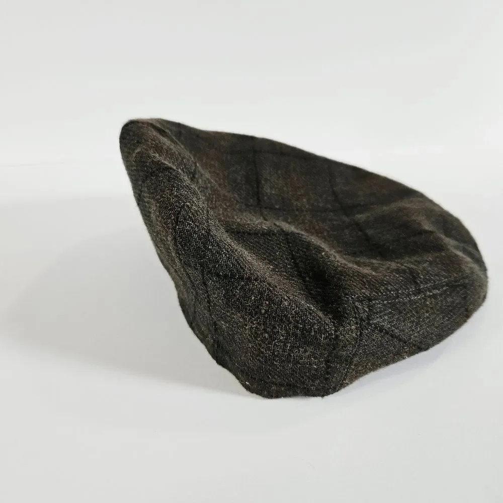 Shandon Ireland 100% Irish Wool Green Tweed Plaid Newsboy Flat Jeff Cap Hat S